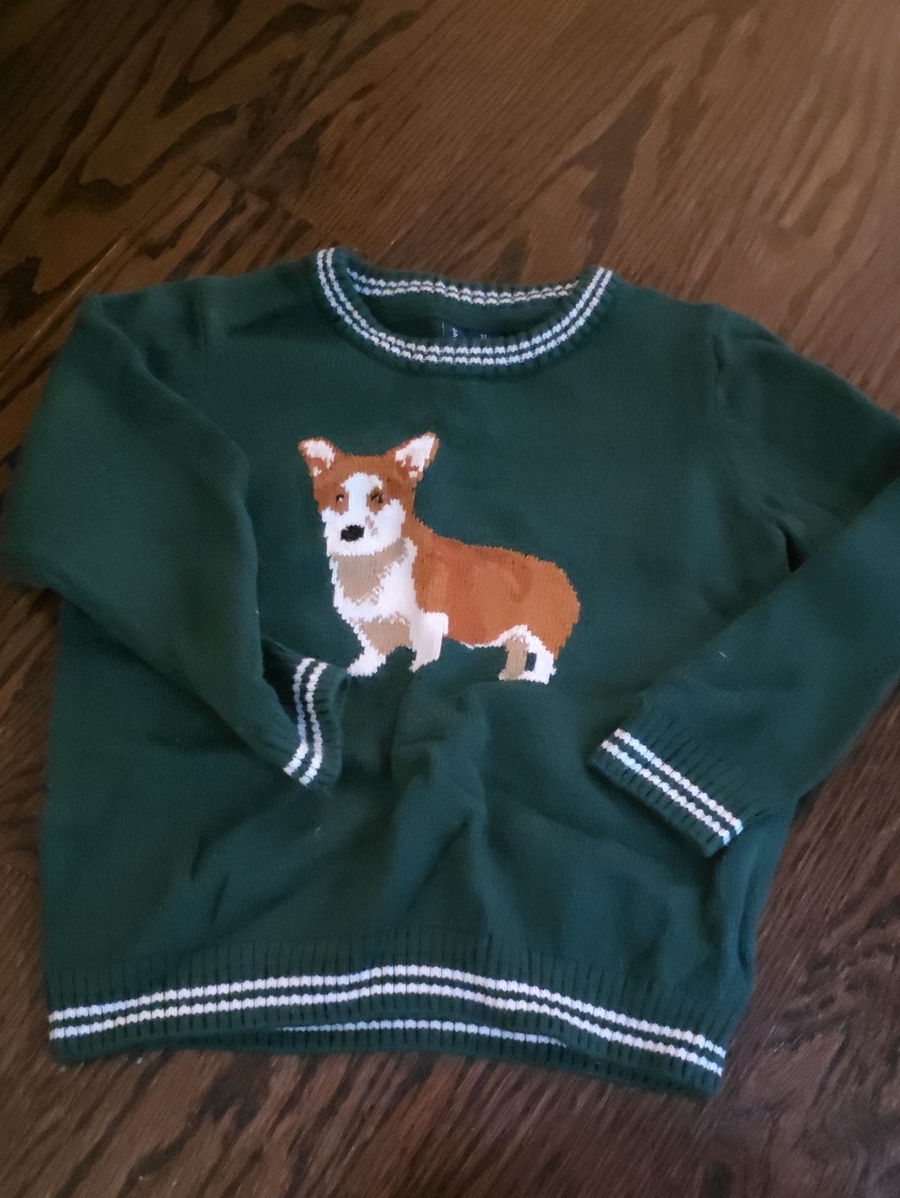 Janie and Jack Green Sweater with Corgi Motif